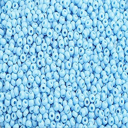 Czech Glass Seed Beads 10/0 (2.3mm Diameter) Opaque Light Blue Strung DIY Jewelry Making Beads - 500g Bulk Bag by Preciosa (Jablonex)