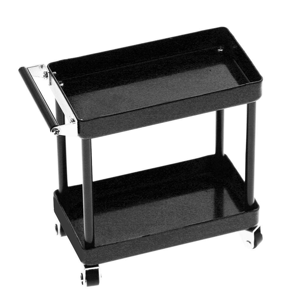 VGEBY Tools Trolley Kit, 2 Tier Tools Storage Trolley Mobile Workshop Garage Repair RC Accessories for 1/8 1/10 1/12 1/16 Scale Model Large Size(Black)