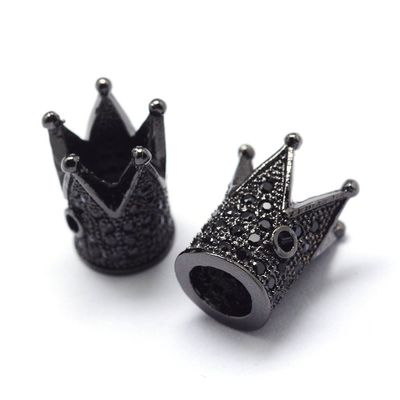 Fashewelry 10Pcs Cubic Zirconia King Crown Spacer Beads Black Solid Metal Loose Beads with CZ Black Micro Pave Setting Stones 12x10mm for Jewelry Making Hole: 1.5mm
