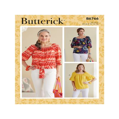Butterick B6766E5 Misses' TOP, E5(14-16-18-20-22), White