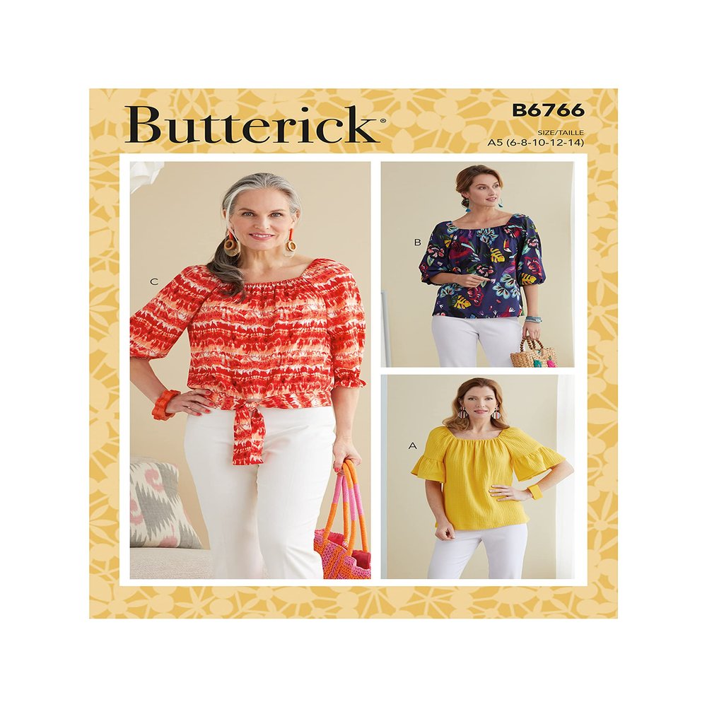 Butterick B6766E5 Misses' TOP, E5(14-16-18-20-22), White