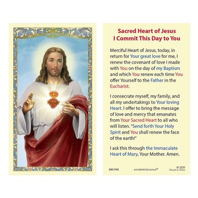 Christian Brands Catholic Holy Cards - Laminated Inspirational Prayer Card with Gold Foil Embossing, 25-Count, Sacred Heart