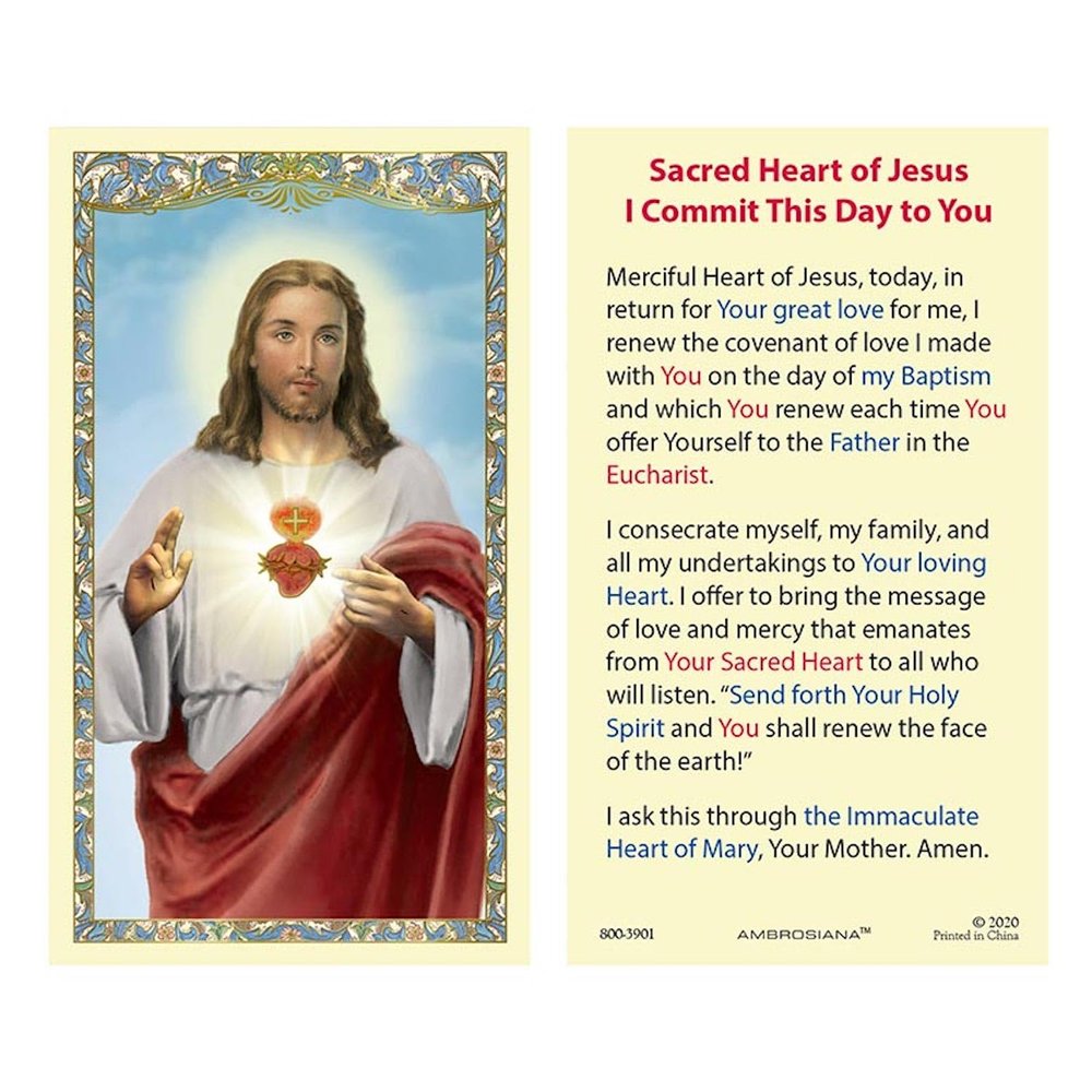 Christian Brands Catholic Holy Cards - Laminated Inspirational Prayer Card with Gold Foil Embossing, 25-Count, Sacred Heart