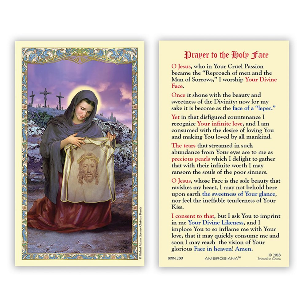 Christian Brands Catholic Holy Cards - Laminated Inspirational Prayer Card with Gold Foil Embossing, 25-Count, Saint Veronica