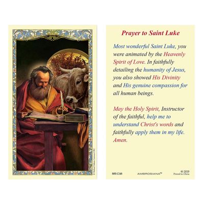 Christian Brands Catholic Holy Cards - Laminated Inspirational Prayer Card with Gold Foil Embossing, 25-Count, Saint Luke