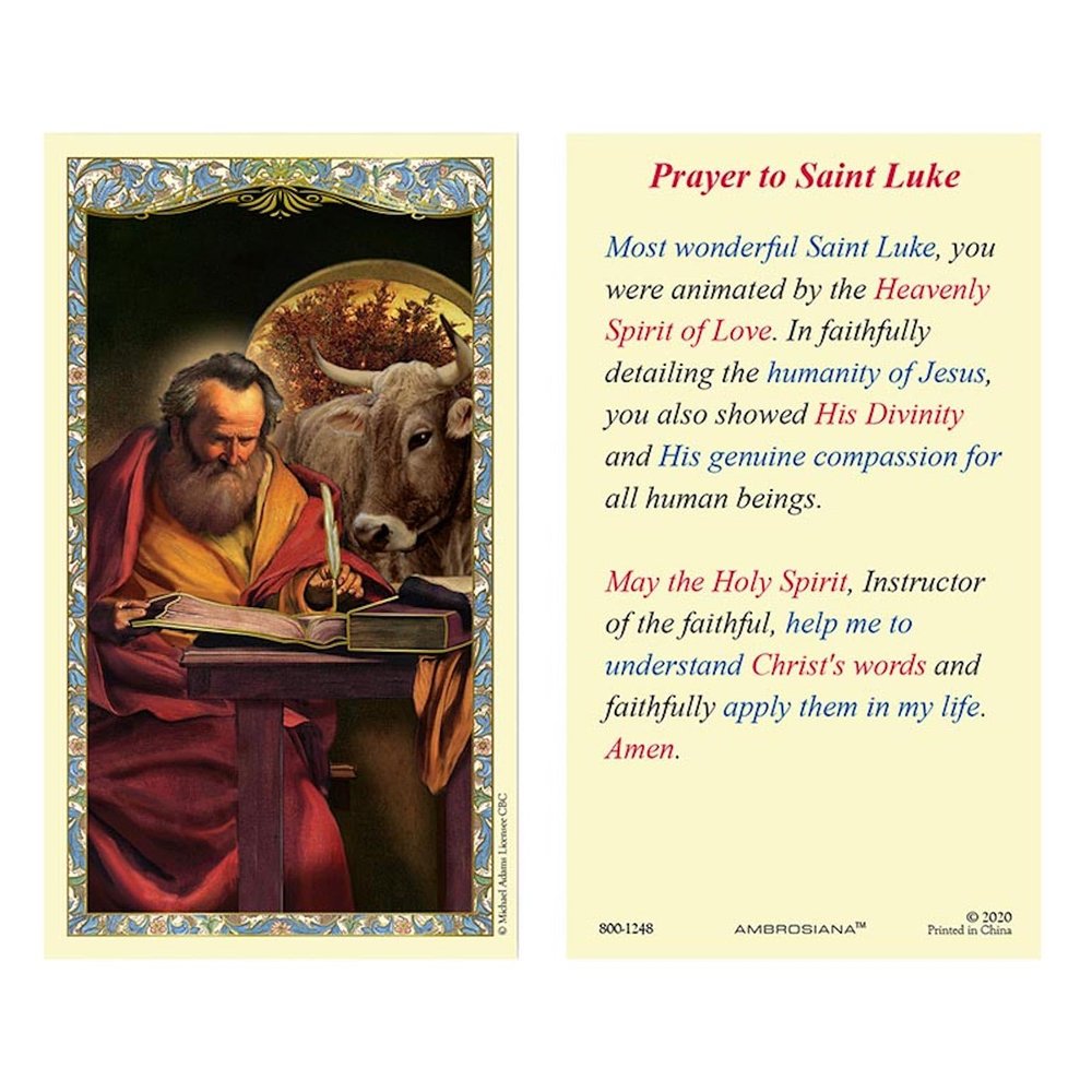 Christian Brands Catholic Holy Cards - Laminated Inspirational Prayer Card with Gold Foil Embossing, 25-Count, Saint Luke