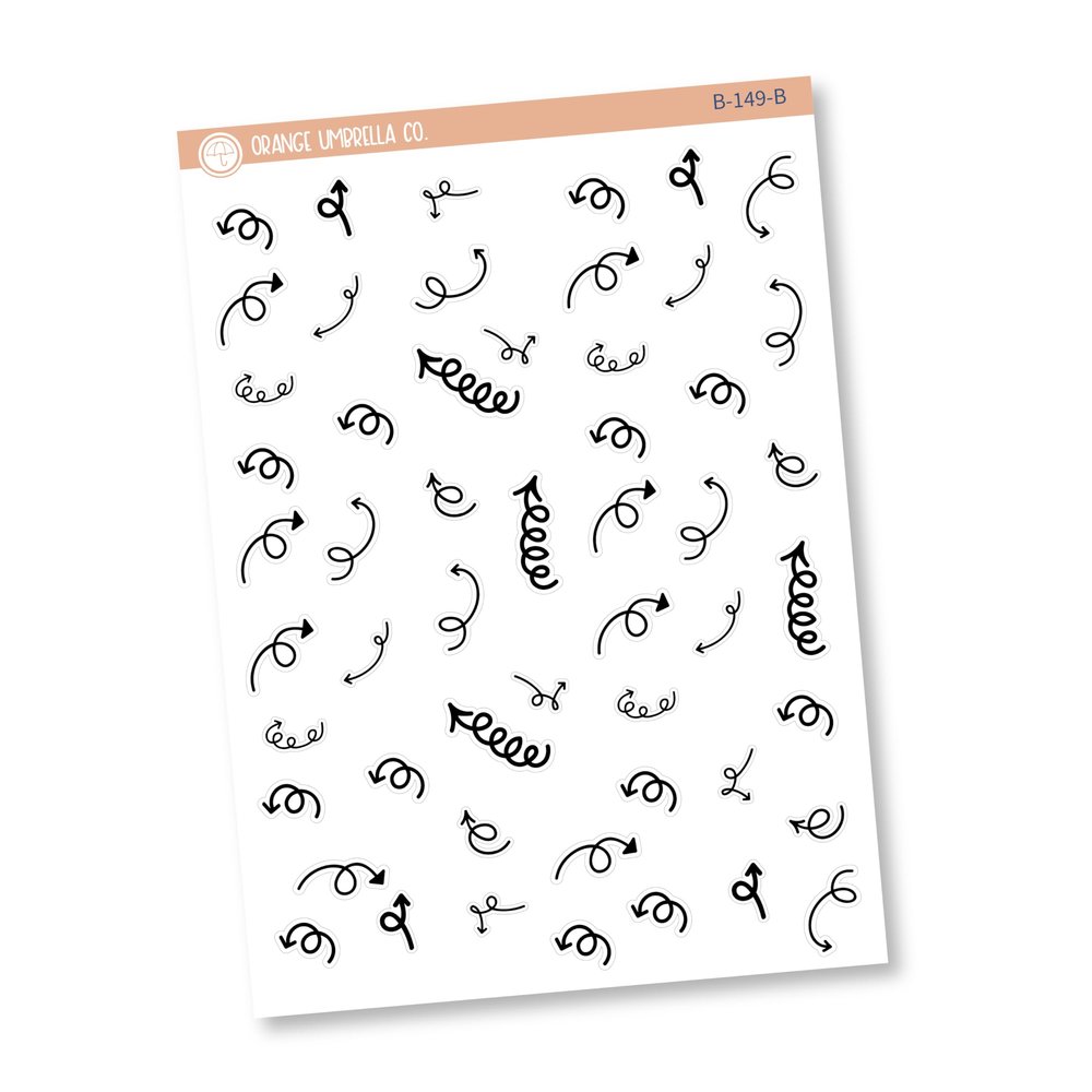 Arrows - Mini Coils/Springy Planning Stickers | (B-149-B) Black