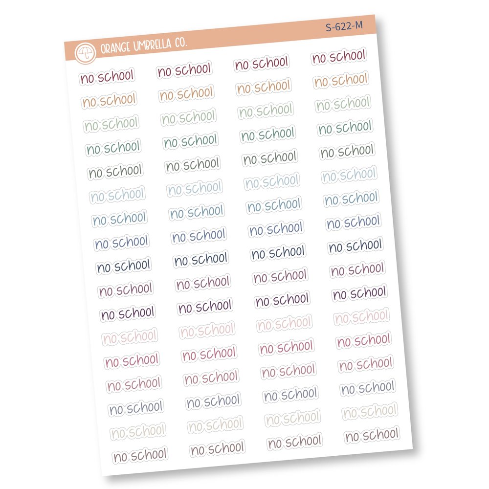 No School Planner Stickers, Script "No School" Labels, Muted Rainbow Color Print Planning Stickers, FJP (S-622-M)