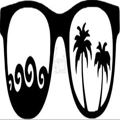 Roseville Decals Sunglasses Beach Palm Trees Vinyl Decal Sticker for Home Office Decor Vehicle Window Sign Size- [15 inch] / [38 cm] Wide Color- Matte White