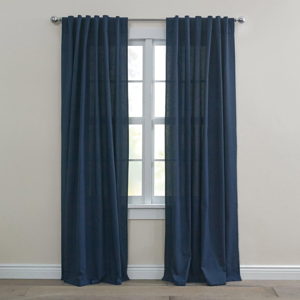BrylaneHome Poly Cotton Canvas Back-Tab Panel - 48" W 63" L, Navy