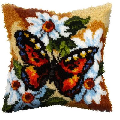 LAPATAIN Latch Hook Kits for DIY Throw Pillow Cover,Butterfly Needlework Cushion Cover Hand Craft Crochet for Great Family 17x17inch