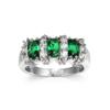 925 Sterling Silver Fashion Natural Emerald Sapphire Ring Oval Perfect Cut 3-Stone Rainbow Cubic Zirconia Rings CZ Classical Eternity Engagement Wedding Band Ring for Women (Emerald, US Code 10) view 2
