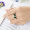 925 Sterling Silver Fashion Natural Emerald Sapphire Ring Oval Perfect Cut 3-Stone Rainbow Cubic Zirconia Rings CZ Classical Eternity Engagement Wedding Band Ring for Women (Emerald, US Code 10) view 3