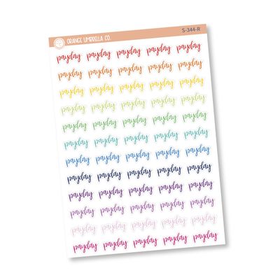 Payday Planner Stickers, Script "Payday" Labels, Rainbow Color Print Planning Stickers, F7 (S-344-R)