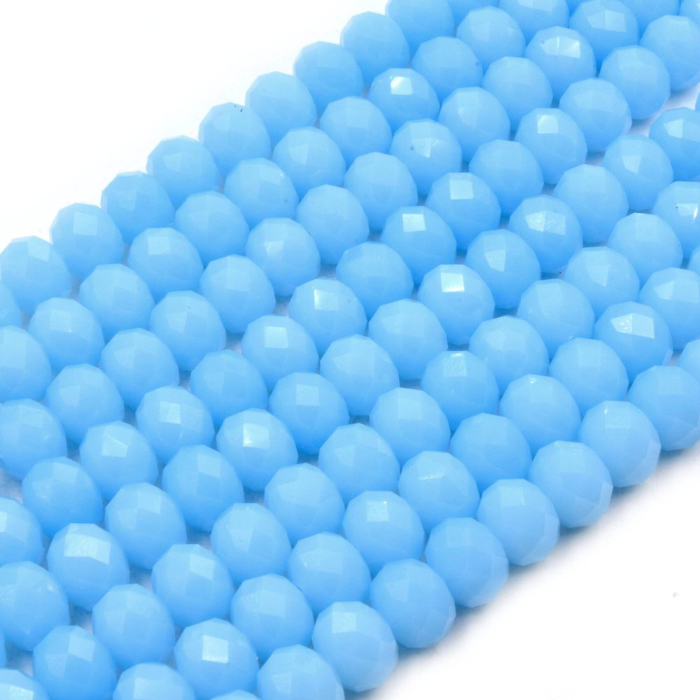 Chinese Crystal Beads | 10mm Faceted Rondelle Shaped Crystal Beads | Blue, Green, White Available - Sky Blue