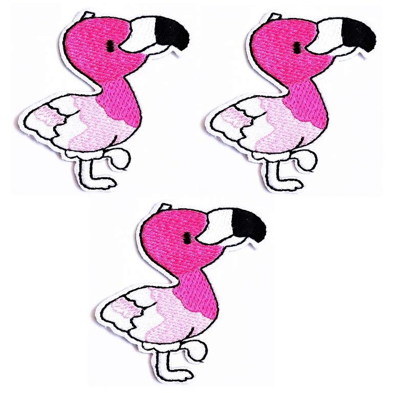 Umama Patch Set of 3 Cute Pink Flamingo Craft Fabric Tropical Zoo Flamingo Bird Animal Cartoon retro fun embroidered applique iron on patch for Backpacks Jeans Jackets T-Shirt Clothing