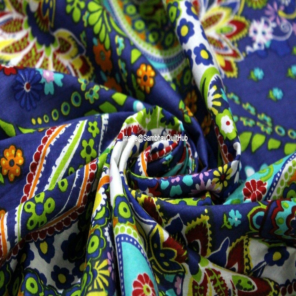 Sambhav Quilt Hub Voile Handblock Fabric for Floral Paisely Cotton Sewing,Crafting, Dressmaking, Running Natural Dye Sanganeri Indian Floral Print Fabric by The Yard Width 44 Inches (Blue, 20 Yard)