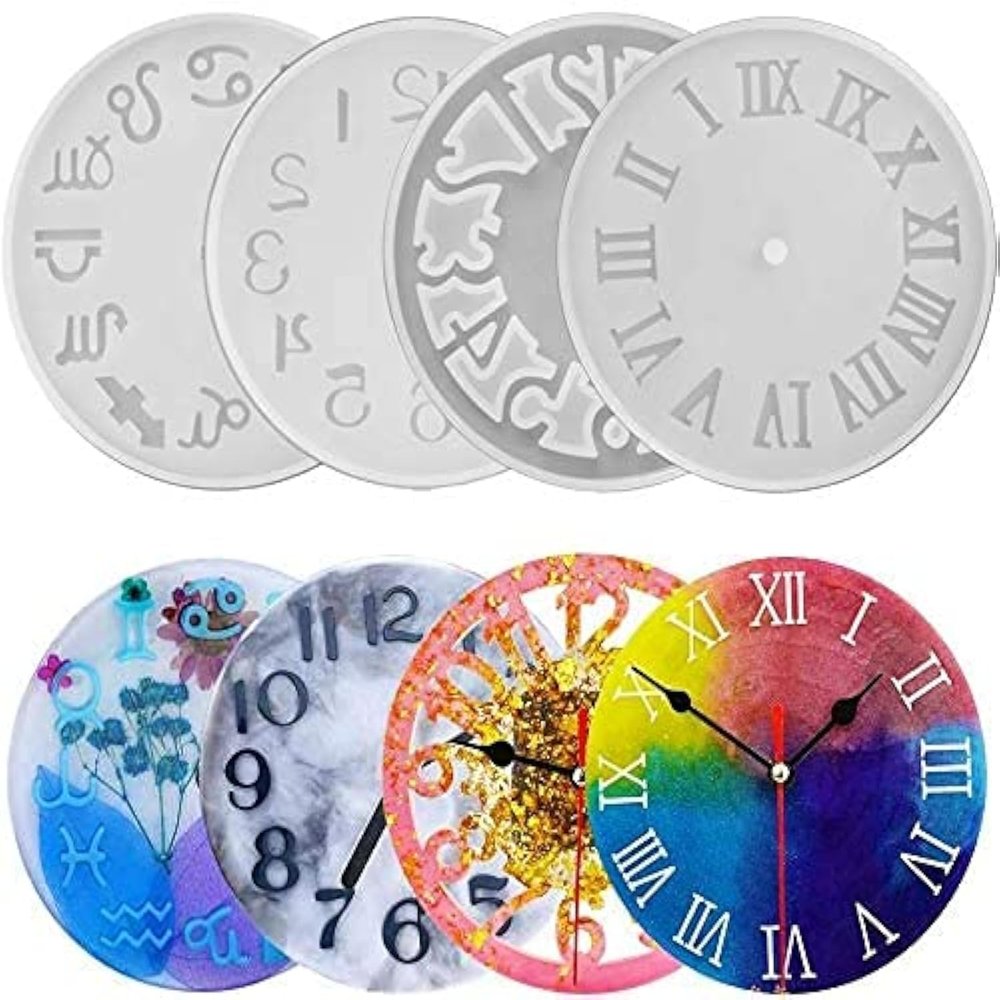 Kissnowy 4Pack of Clock Face Molds Silicone Mold By Resin Casting, for DIY Resin Crafts Home Wall Decoration 5.9 X 5.9inch