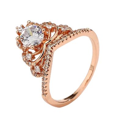 SixTwo Fashion Rose Gold Ring Pad Round Cut 5A Zircon CZ Charm Shiny Stacking Ring OL Personality Crown Pave Halo Wedding Promise Anniversary Bridal Band Engagement Ring for Women (8)