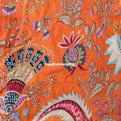 Voile Handblock Fabric for Floral Crown Mukut Print Cotton Sewing,Crafting, Dressmaking, Running Natural Dye Sanganeri Indian Floral Print Fabric by The Yard Width 44 Inches (Orange, 3 Yard)