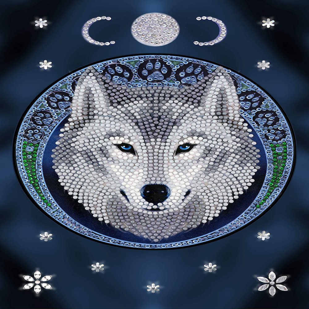 Crystal Art Diamond Painting Notebook - Lunar Wolf - Create a Sparkling Notebook Cover Using Crystals - for Ages 8 and up