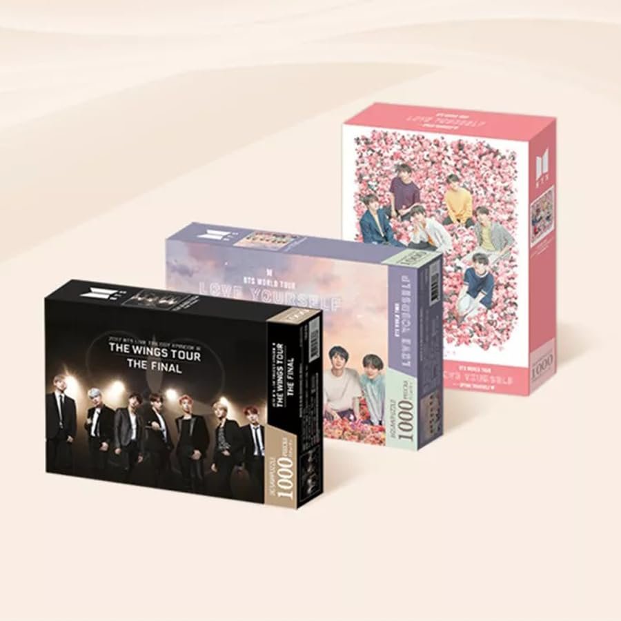 BTS JIGSAW PUZZLE WORLD TOUR POSTER [ THE WINGS TOUR / LOVE YOURSELF / SPEAK YOURSELF ] RANDOM VER. Puzzle(1000-piece)+Foldable Panel+Photo Card+Book Mark+TRACKING CODE K-POP SEALED