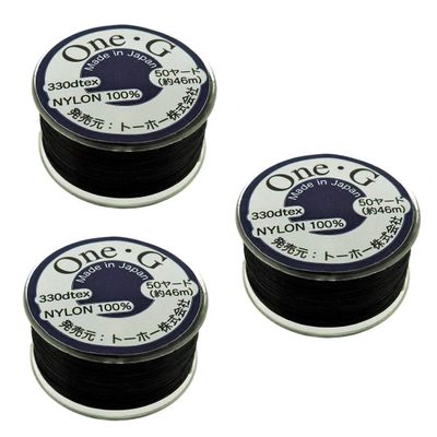 Toho One-G Beading Thread, 50 Yard Bobbin (Black - 3 Pack)