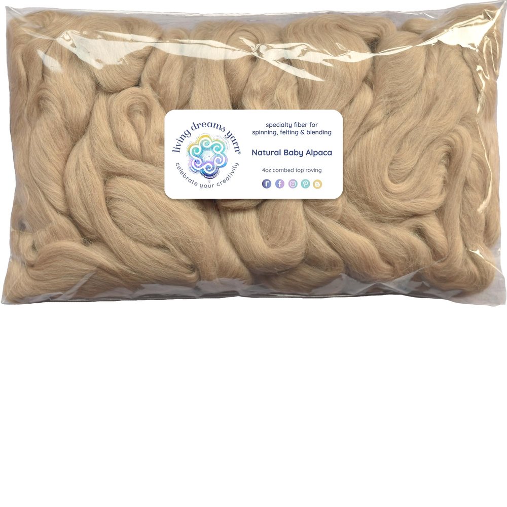 Baby Alpaca Fiber for Spinning, Blending, Felting & Dyeing. Natural Combed Top Roving, Fawn.