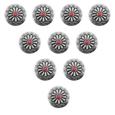 5/10pcs Decorative Leather Craft Western Vintage Turquoise Metal Round Concho Button Screw Back (Red, 10pcs)