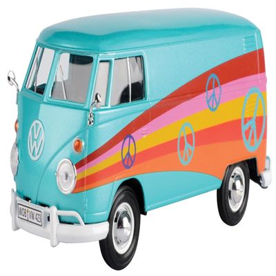 MODELLINO in Scala COMPATIBILE CON VW Type 2 (T1) 1965 DELIVERY Van Peace Green/Mix Colors 1:24 MOTORMAX MTM79583