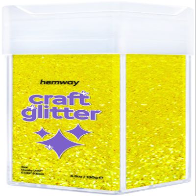 Hemway Craft Glitter Shaker 130g / 4.6oz Glitter for Arts, Crafts, Resin, Tumblers, Painting, Decoration, Festival - Chunky (1/40" 0.025" 0.6mm) - Fluorescent Yellow
