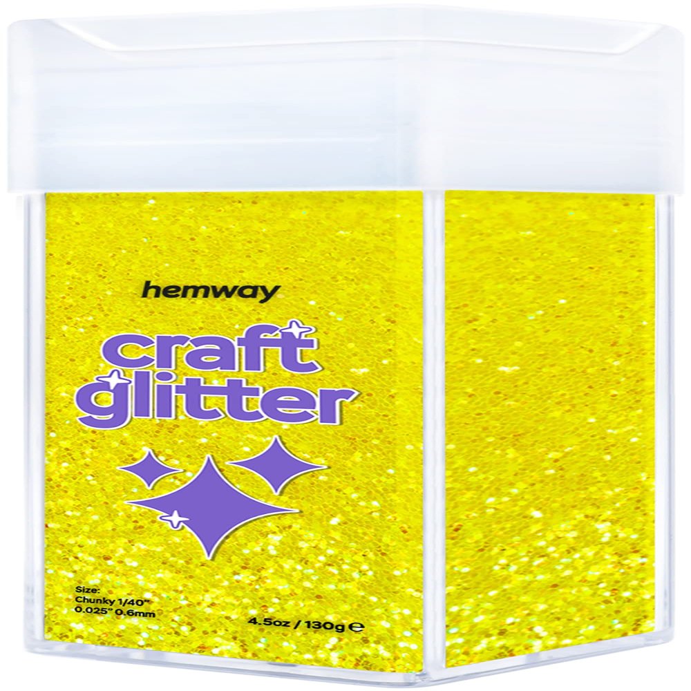 Hemway Craft Glitter Shaker 130g / 4.6oz Glitter for Arts, Crafts, Resin, Tumblers, Painting, Decoration, Festival - Chunky (1/40" 0.025" 0.6mm) - Fluorescent Yellow