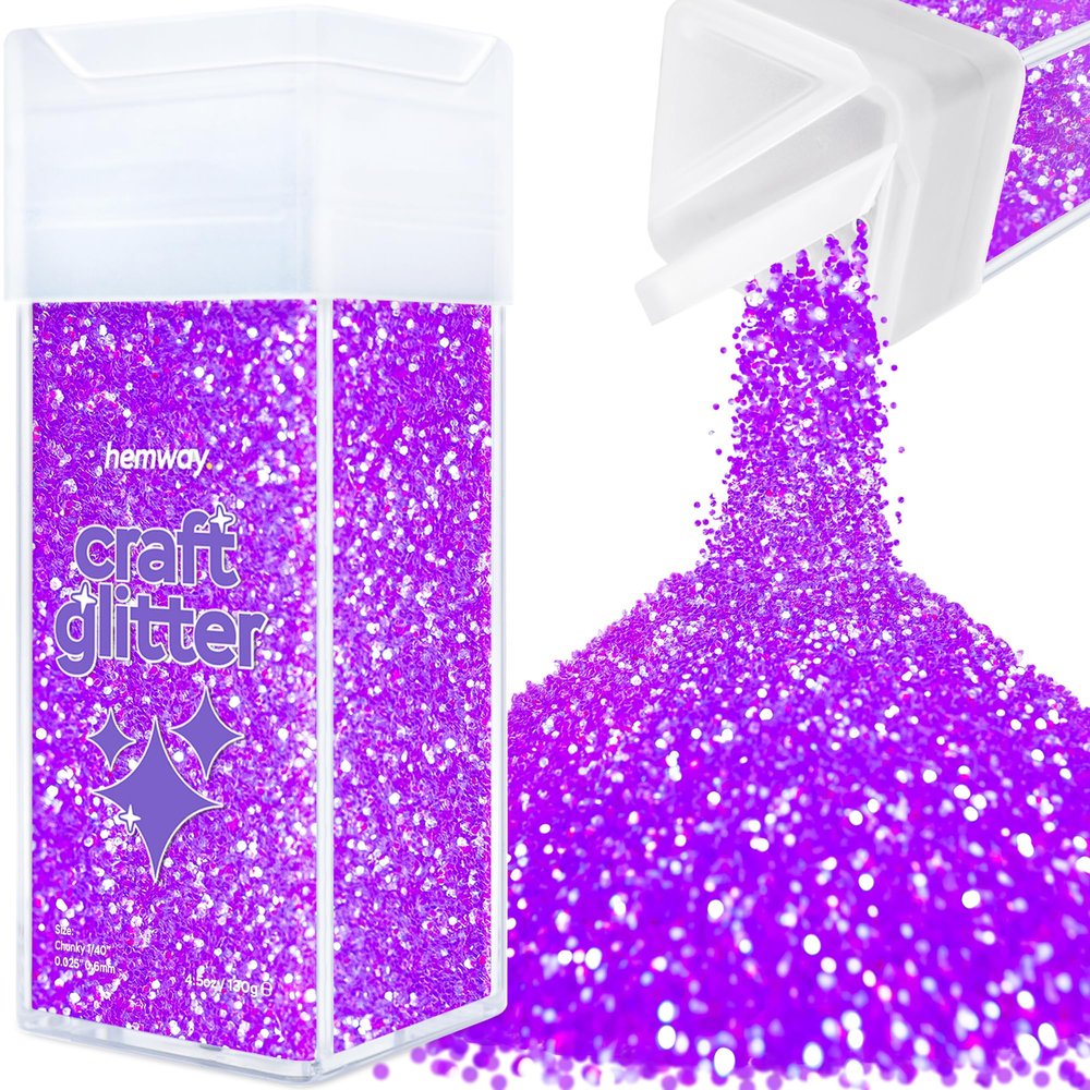 Hemway Craft Glitter Shaker 130g / 4.6oz Glitter for Arts, Crafts, Resin, Tumblers, Painting, Decoration, Festival - Chunky (1/40" 0.025" 0.6mm) - Fluorescent Purple