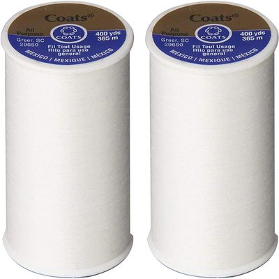 Coats & Clark All Purpose Thread 400 Yards White. Pack of 2
