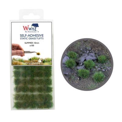 War World Scenics Self Adhesive Static Grass Tufts x 100 Summer, 10mm Model Railway Wargame Scenery Railroad Modelling Diorama Miniature Hobby Tabletop