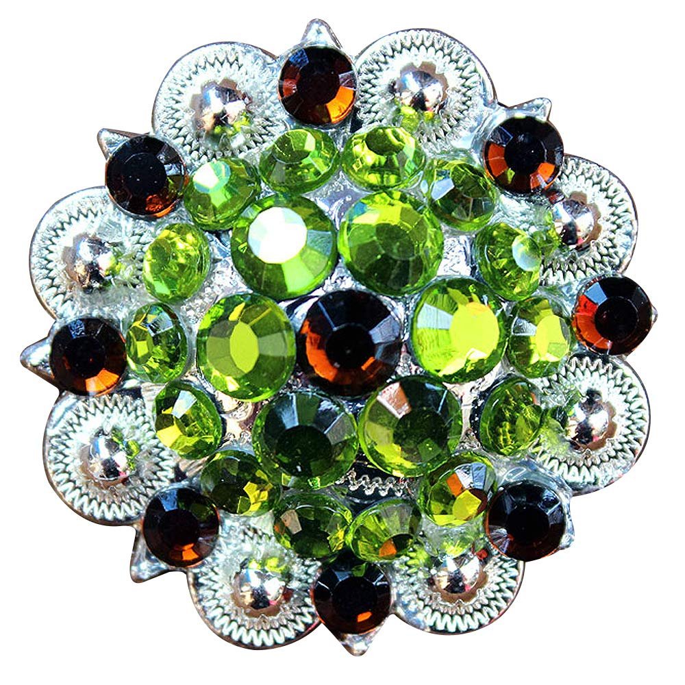 HILASON Set of 32 Western Screw Back Concho Green Brown Crystal Saddle Peridot and Smoked Topaz Color | Slotted Conchos