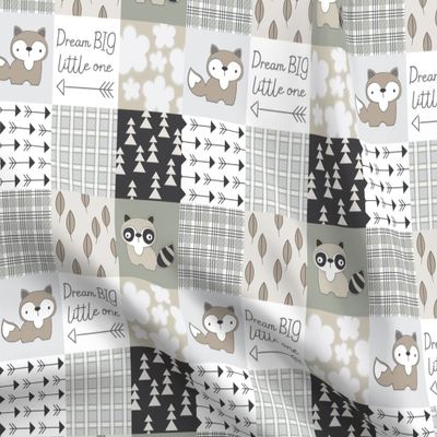Spoonflower Fabric - Wholecloth Whole Cloth Baby Quilt Cute Raccoon Fox Woodland Sfaut15 Printed on Organic Cotton Sateen Fabric Fat Quarter - Sewing Quilting Apparel Home Decor