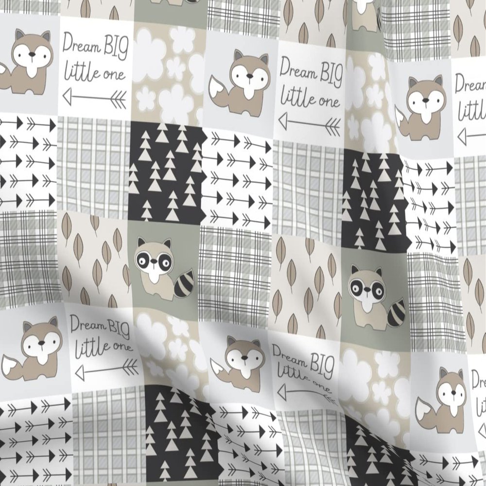 Spoonflower Fabric - Wholecloth Whole Cloth Baby Quilt Cute Raccoon Fox Woodland Sfaut15 Printed on Organic Cotton Sateen Fabric Fat Quarter - Sewing Quilting Apparel Home Decor