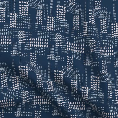 Spoonflower Fabric - Faux Sashiko Indigo Blue Japanese Inspired Geometric Stitching Linear Printed on Organic Cotton Sateen Fabric Fat Quarter - Sewing Quilting Apparel Home Decor