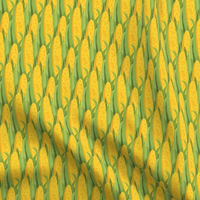 Spoonflower Fabric - Corn Vegetable Plant Garden Field Farm Printed on Organic Cotton Sateen Fabric Fat Quarter - Sewing Quilting Apparel Home Decor