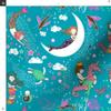 Fabric Mermaid Lullaby Teal Small Ocean Girl Moon Seahorse Printed on Organic Cotton Sateen Fabric Fat Quarter - Sewing Quilting Apparel Home Decor view 3