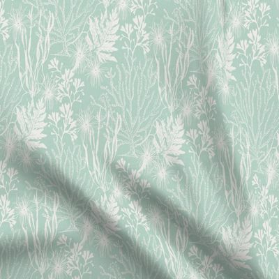 Spoonflower Fabric - Aqua Seaweed Coral Ocean Anemone Sea Life Beach Printed on Organic Cotton Sateen Fabric Fat Quarter - Sewing Quilting Apparel Home Decor