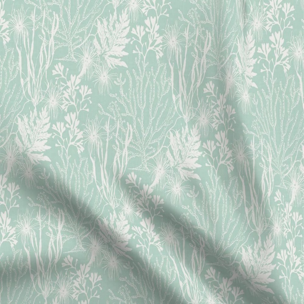 Spoonflower Fabric - Aqua Seaweed Coral Ocean Anemone Sea Life Beach Printed on Organic Cotton Sateen Fabric Fat Quarter - Sewing Quilting Apparel Home Decor