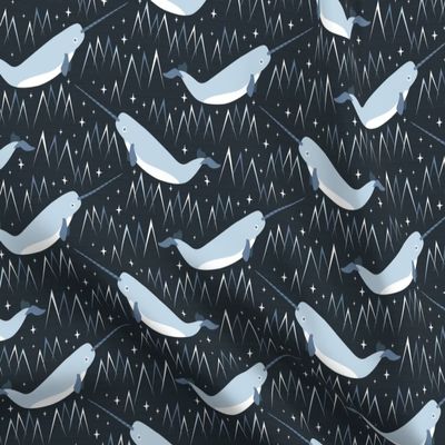 Spoonflower Fabric - Narwhals Narwhal Arctic Animal Sea Ocean Mythical Animals Whale Printed on Organic Cotton Sateen Fabric Fat Quarter - Sewing Quilting Apparel Home Decor