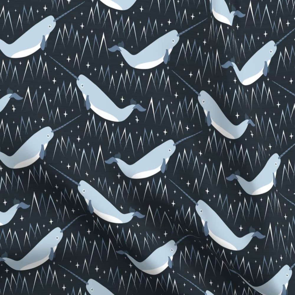 Spoonflower Fabric - Narwhals Narwhal Arctic Animal Sea Ocean Mythical Animals Whale Printed on Organic Cotton Sateen Fabric Fat Quarter - Sewing Quilting Apparel Home Decor