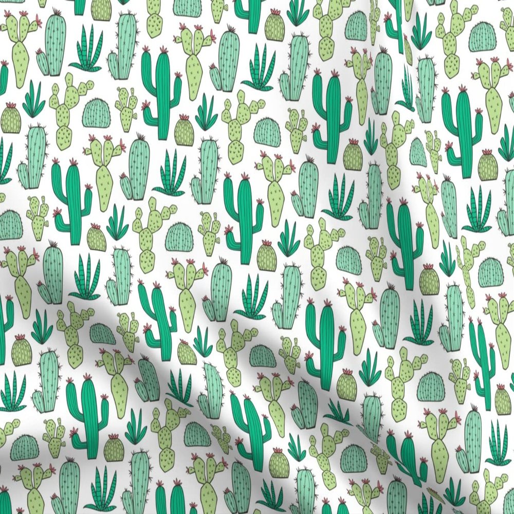 Spoonflower Fabric - Cactus White Botanical Cacti Succulents Southwestern Desert Western Printed on Organic Cotton Sateen Fabric Fat Quarter - Sewing Quilting Apparel Home Decor