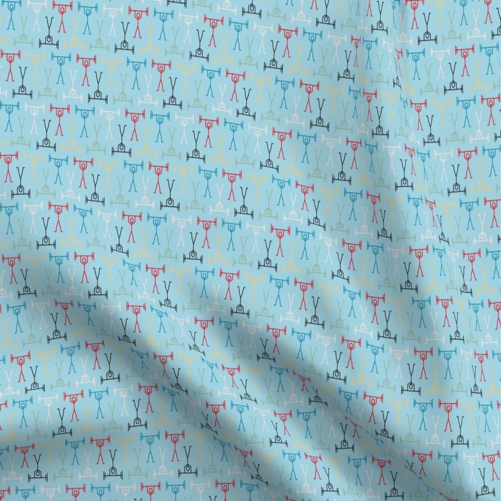 Spoonflower Fabric - Weight Lifting Fitness Sports Athletic Rainbow Blue Printed on Organic Cotton Sateen Fabric Fat Quarter - Sewing Quilting Apparel Home Decor