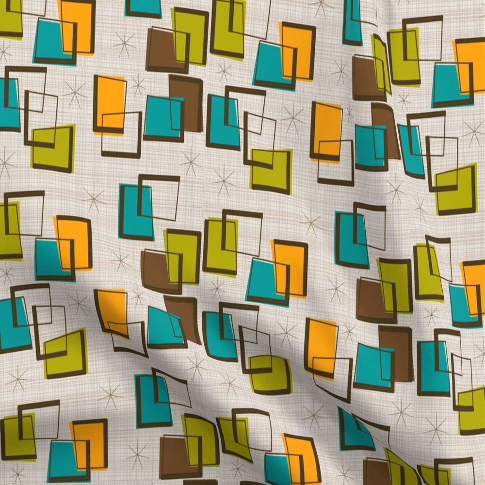 Spoonflower Fabric - Retro Mid Century Modern Geometric Atomic Era Inspired Abstract Printed on Organic Cotton Sateen Fabric Fat Quarter - Sewing Quilting Apparel Home Decor
