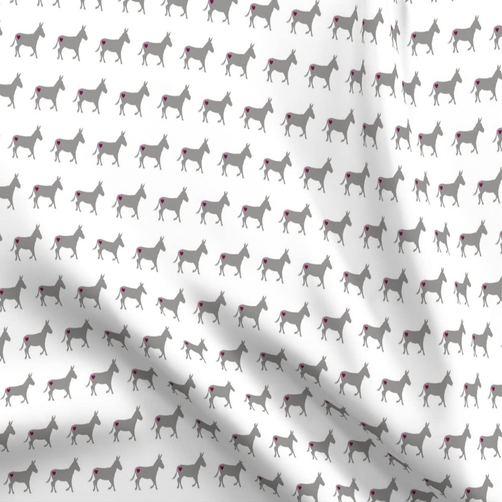Spoonflower Fabric - Love White Donkey Heart Girly Pretty Cute Printed on Organic Cotton Sateen Fabric Fat Quarter - Sewing Quilting Apparel Home Decor