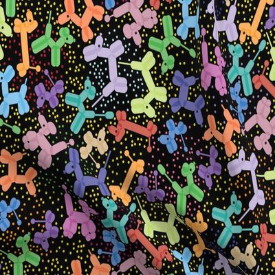 Spoonflower Fabric - Balloon Black Balloons Dogs Animals Colorful Printed on Minky Fabric Fat Quarter - Sewing Baby Blankets Quilt Backing Plush